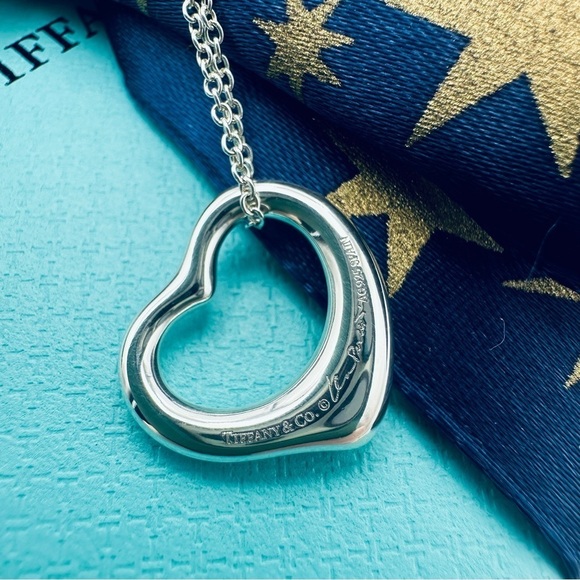 Tiffany & Co. 5 Diamond Open Heart Necklace in Sterling Silver with PACKAGING - Picture 5 of 9